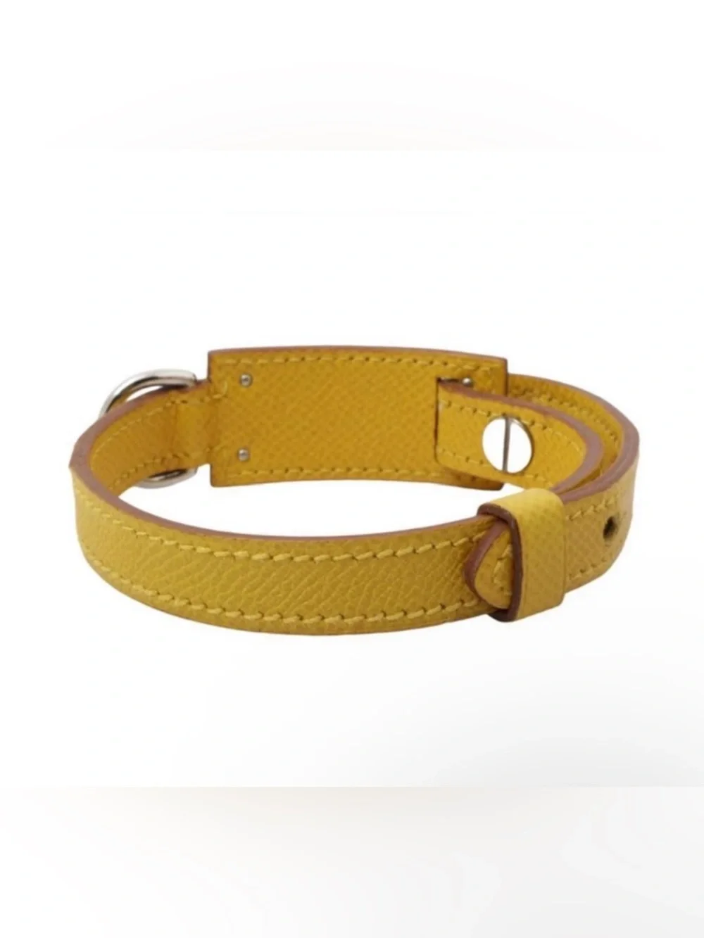 Hermès Yellow Epsom Leather Dog Collar Bracelet PM Palladium Engraved “Toro” COA - Picture 2 of 9